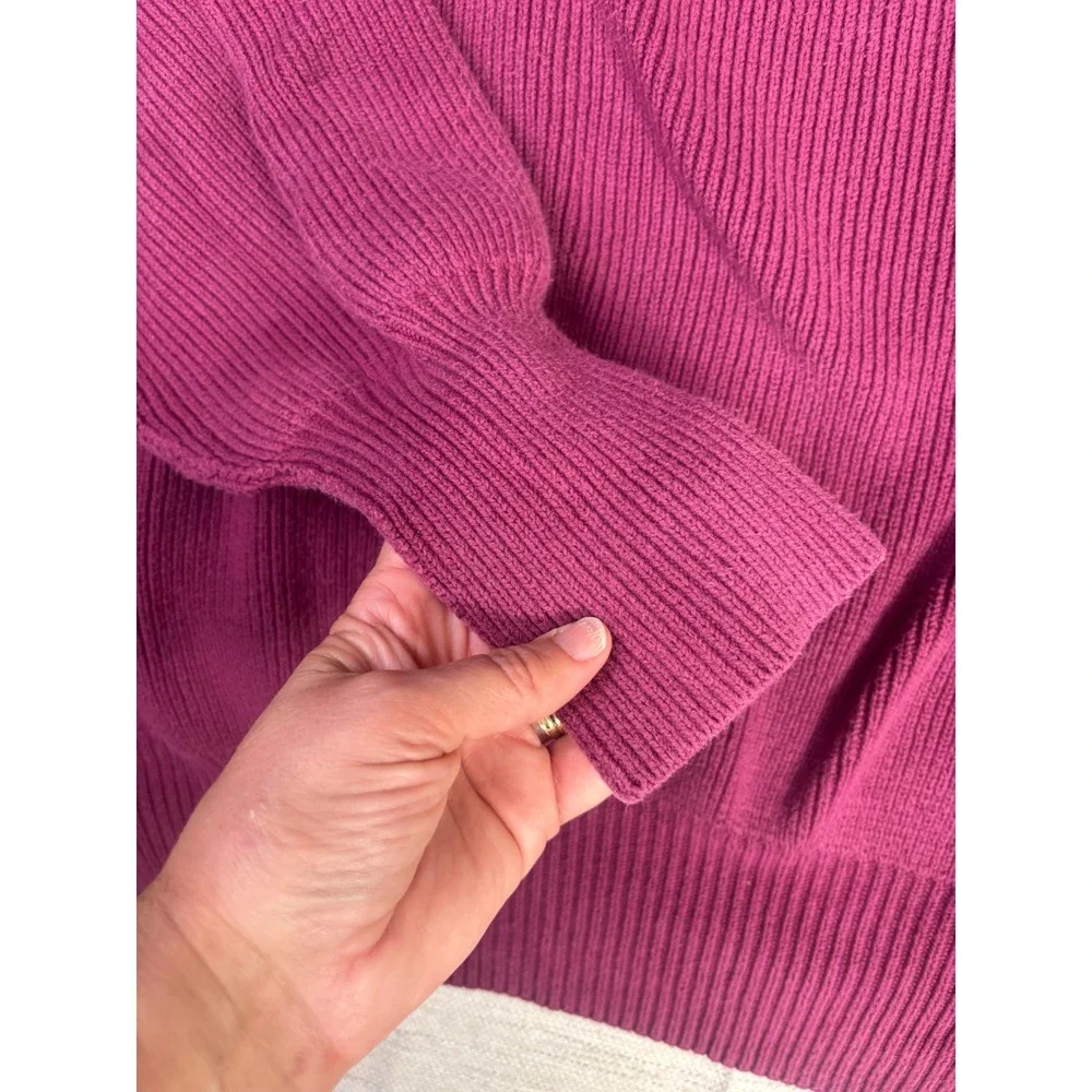 Free People Oversized Mock Neck Ribbed Sweater Berry Magenta Dolman Sleeve S/P
